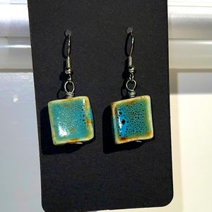 Ceramic square glazed earrings